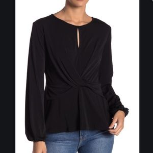 Twist Front Woven Long Sleeve Top